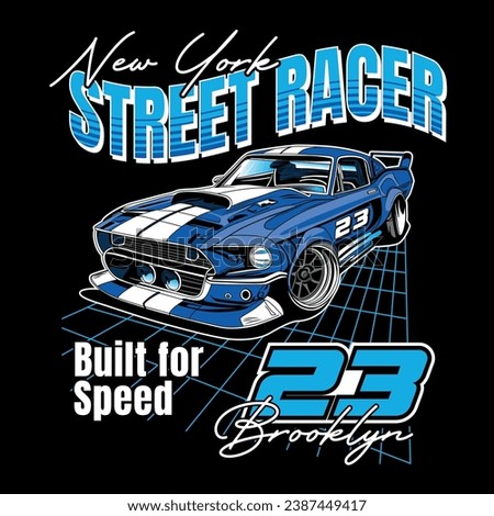 Brooklyn street racer, built for speed race car vector illustration