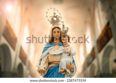 Statue of the image of Our Lady of Guia, mother of God in the Catholic religion, Virgin Mary, patron saint of sailors Royalty-Free Stock Photo #2387475559