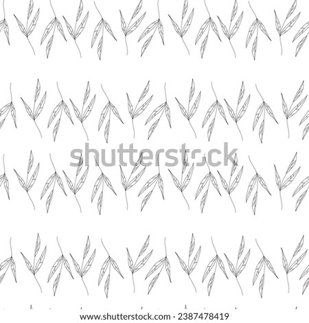 Abstract leaves silhouettes seamless pattern. Hand drawn black leaf with scribble rough textures. Plant motif with branch silhouettes, decorative brush twigs. Black ink texture with foliage.
