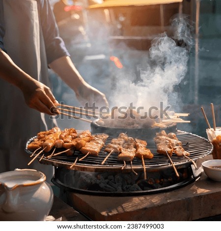 Picture of grilled pork on skewers, grilled pork, grilled pork