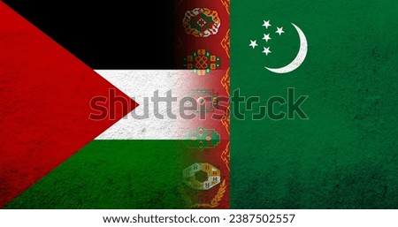 Flag of Palestine and The Republic of Turkmenistan National flag. Grunge background