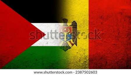 Flag of Palestine and The Republic of Moldova National flag. Grunge background