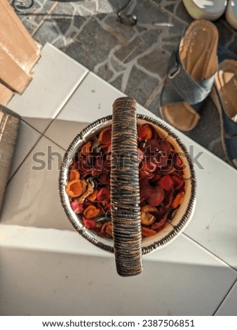 Aesthetic pictures of a basket of flower from the top view