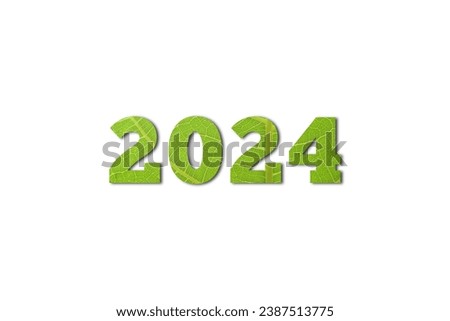2024 design with green leaf texture. Isolated white background