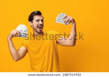Man business money cash happy dollar smiling finance background yellow rich currency