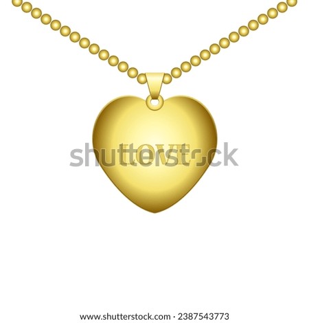 Gold jewelry. Necklace. Gold chain with medallion. Illustration.