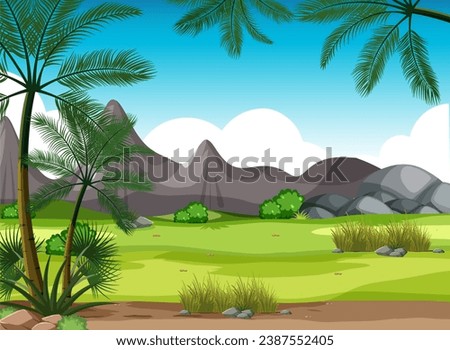 Scene with green grass and mountains illustration