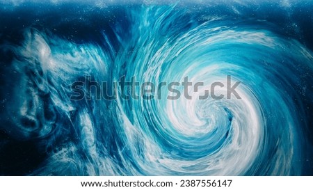 Ink swirl background. Ocean wave. Blue white cerulean glitter vapor vortex abstract sea whirlpool illusion magic water spiral captivating art.