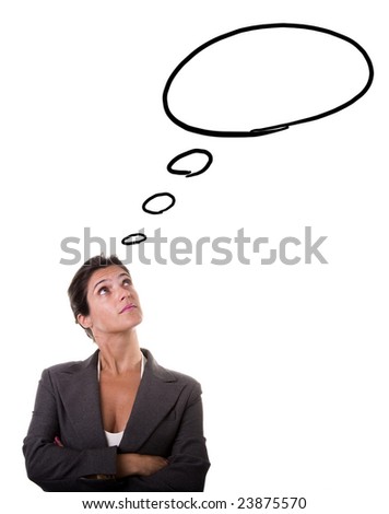 businesswoman thinking, looking to the copy space (isolated on white)