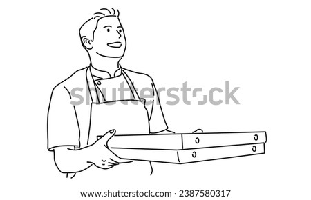 line art of chef with boxes of pizza