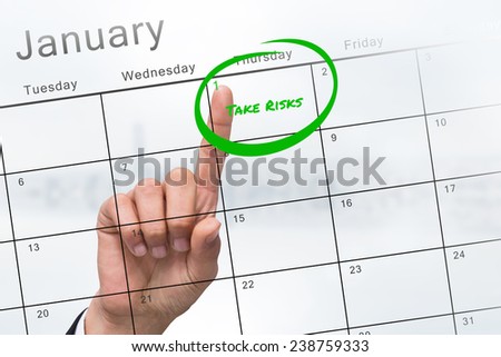 Composite image of new years resolutions against january calendar