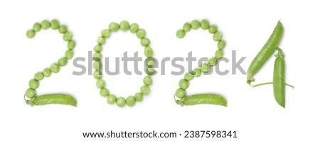 2024 set of New Years numbers with unique design of green pea pods. Each figurine is a unique and inimitable combination of pods and peas

