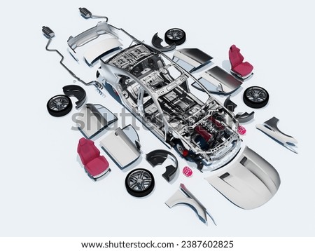 Details of the car on a white background., 3D render