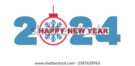 2024. Happy new year 2024. Happy new year blue, numbers 2024. Merry Christmas, banner, hogmanay card. Christmas red toy snowflakes. Elements for calendar and greeting cards, gift. vector illustration