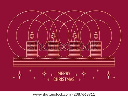 Styled illustration of the advent composition with candles. Line art.
Christmas greeting card.
