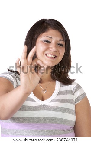 Isolated Shot of a Beautiful Girl Giving the OK Sign