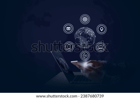 Businessman show virtual graphic Global Internet connect Chatgpt Chat with AI, Artificial Intelligence. using command prompt for generates something, Futuristic technology transformation.