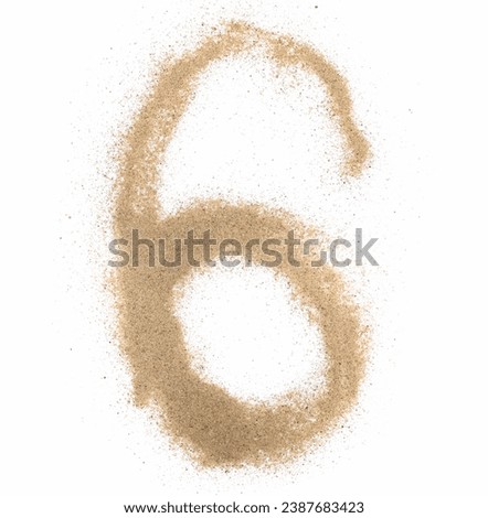 Sand number six, 6 symbol isolated on white, clipping path
