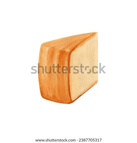 Piece of cheese. Clip art for dairy milk produce. Hand drawn watercolor illustration isolated on white background. Design element for picnic, food and wine tasting, breakfast, dinner and lunch menu.