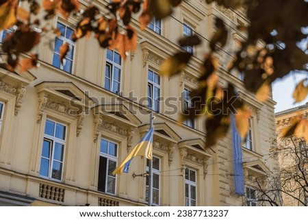 Ukraine's Flag: High Up by Yellow House