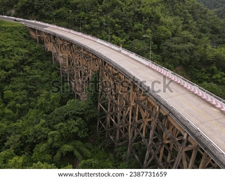 View of the bridge from a drone,Huai Tong Bridge is the highest at Thailand:Use for website banner background,backdrop