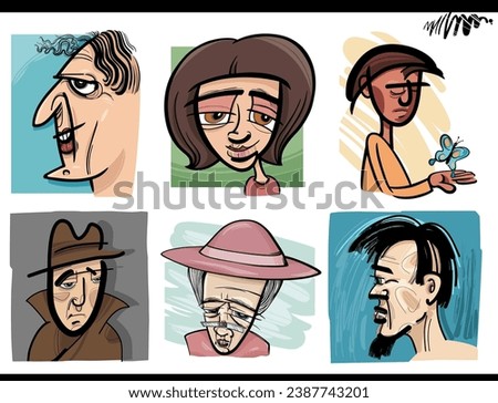 sketch cartoon caricature illustration set of people characters