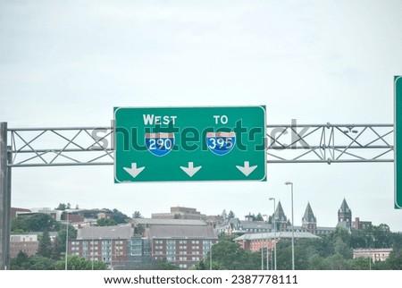 Route 290, Massachusetts, United States - Highway Signage Exit to Routes West 290 and 395