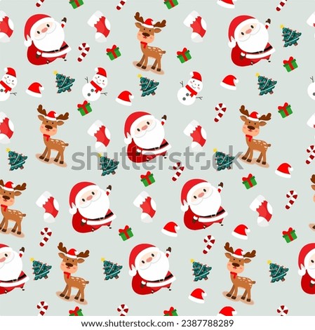 Santa Claus, snowman and deer, seamless pattern. Christmas holiday cartoon background. vector, Illustration.