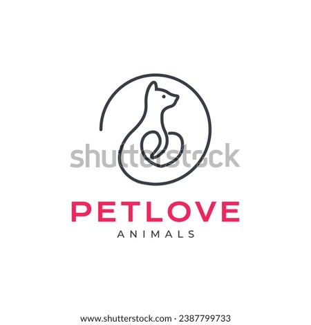 puppy little dog pets lover circle line geometric style minimal mascot simple logo design vector icon illustration