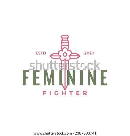 sword flower feminine fighter line style minimal logo design vector icon illustration Royalty-Free Stock Photo #2387803741
