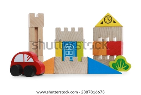 Game of building blocks isolated on white. Educational toy for motor skills development