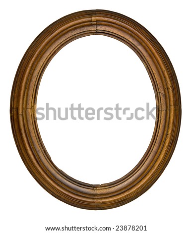 vintage wooden oval frame isolated over white background