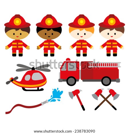 Boys in firefighter costumes. Cute vector clip art