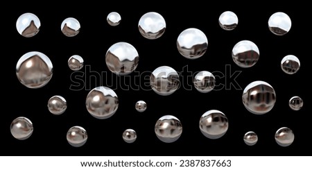 Chrome 3D silver spheres, shiny reflective balls, abstract round shapes in liquid metal, vector elements for Y2K or futuristic design Royalty-Free Stock Photo #2387837663