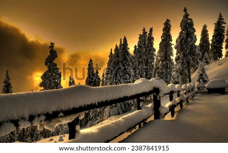 Winter time sundown overpasses snowy road