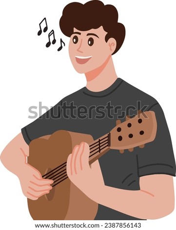 Portrait cool guy playing guitar and singing vector illustration