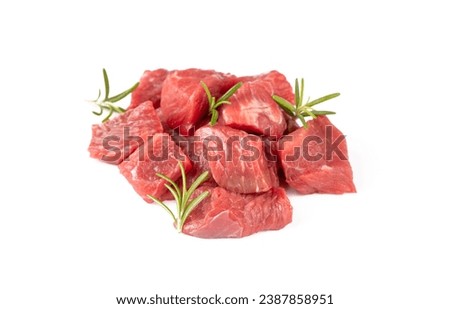 Heap of raw chopped beef isolated on white background Royalty-Free Stock Photo #2387858951