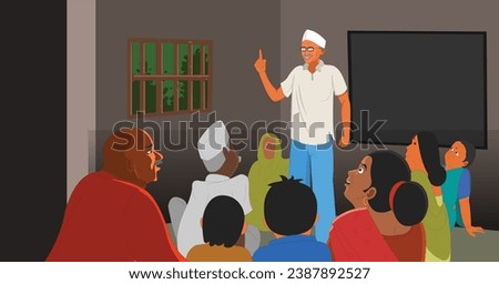 Indian Rural Village Gathering for discussion. gram panchayat isolated illustration Royalty-Free Stock Photo #2387892527