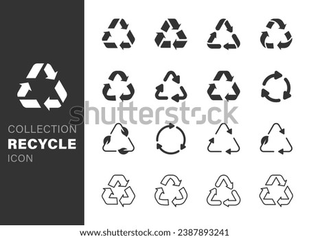 set of recycle line icon black color. design can be used for recycling product information or print packaging