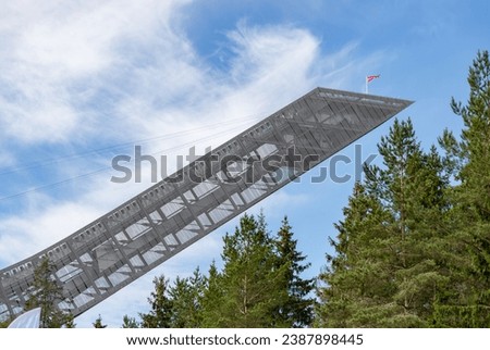A picture of the top of the Holmenkollen Ski Jumping Hill in Oslo.