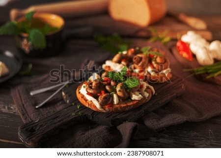 Delicious spread with garlic, mushrooms salad ragout and vegetable
