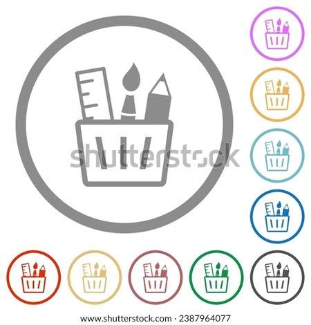Drawing tools outline flat color icons in round outlines on white background Royalty-Free Stock Photo #2387964077