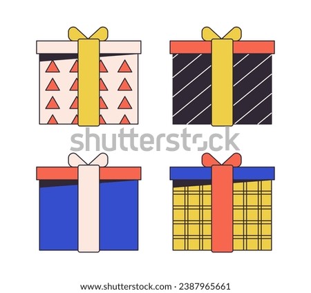 Present boxes flat line color isolated vector object. Gifts. Prize for winners. Editable clip art image on white background. Simple outline cartoon spot illustration for web design