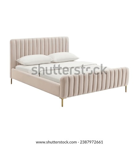 Classic double bed with big headboard isolated on white Royalty-Free Stock Photo #2387972661