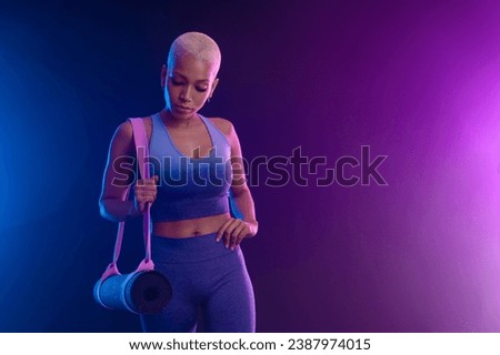 Yoga Classes Indoor. Sports recreation. Beautiful black young woman. Individual sports. Crazy discounts on sports goods for yoga in fitness stores on Black Friday
