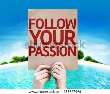 Follow Your Passion card with beach background