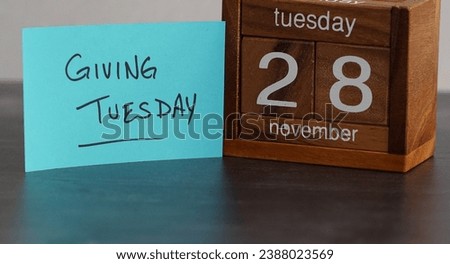 Calendar reminder about Giving Tuesday on November 28, 2023. Giving Tuesday is a global movement unleashing the power of radical generosity. Royalty-Free Stock Photo #2388023569