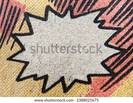 Closeup of real vintage comic book page with empty white speech bubble on a background texture of colorful red and yellow printing dots
