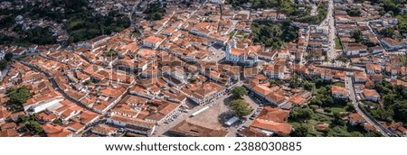 Panoramic aerial view of the historic center in sunshine of Diamantina, Minas Gerais, Brazil