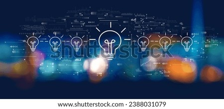 Idea light bulb theme with blurred city lights at night